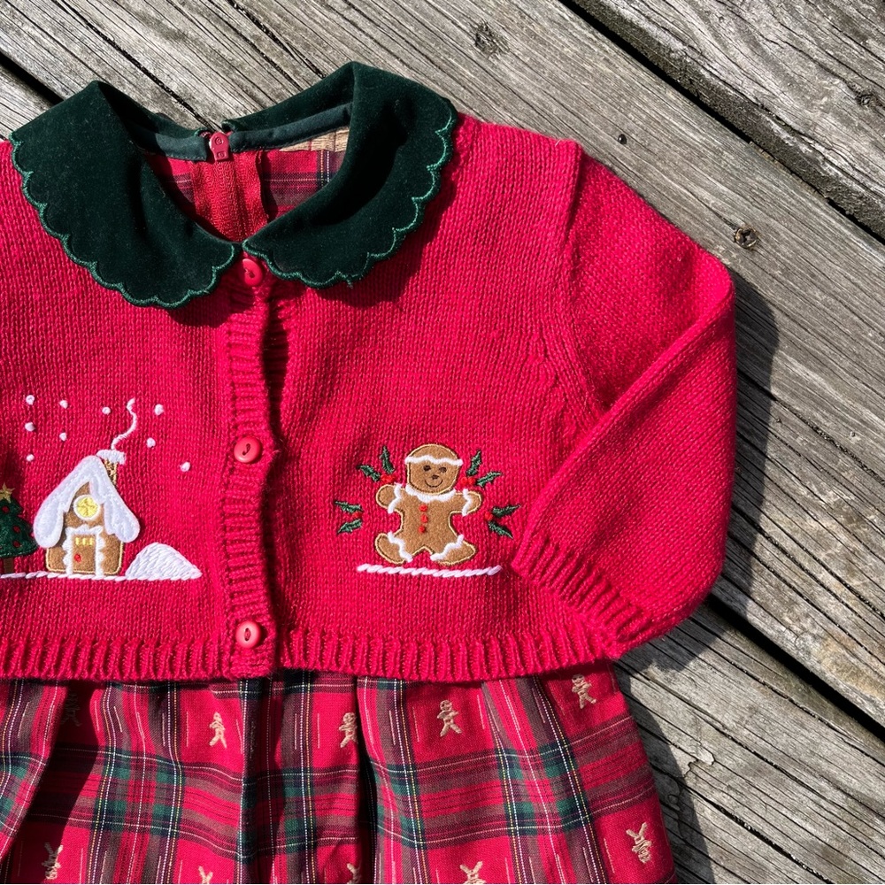 Vintage Baby Girl 2 Piece Christmas Bubble Gingerbread Romper Red Green Plaid